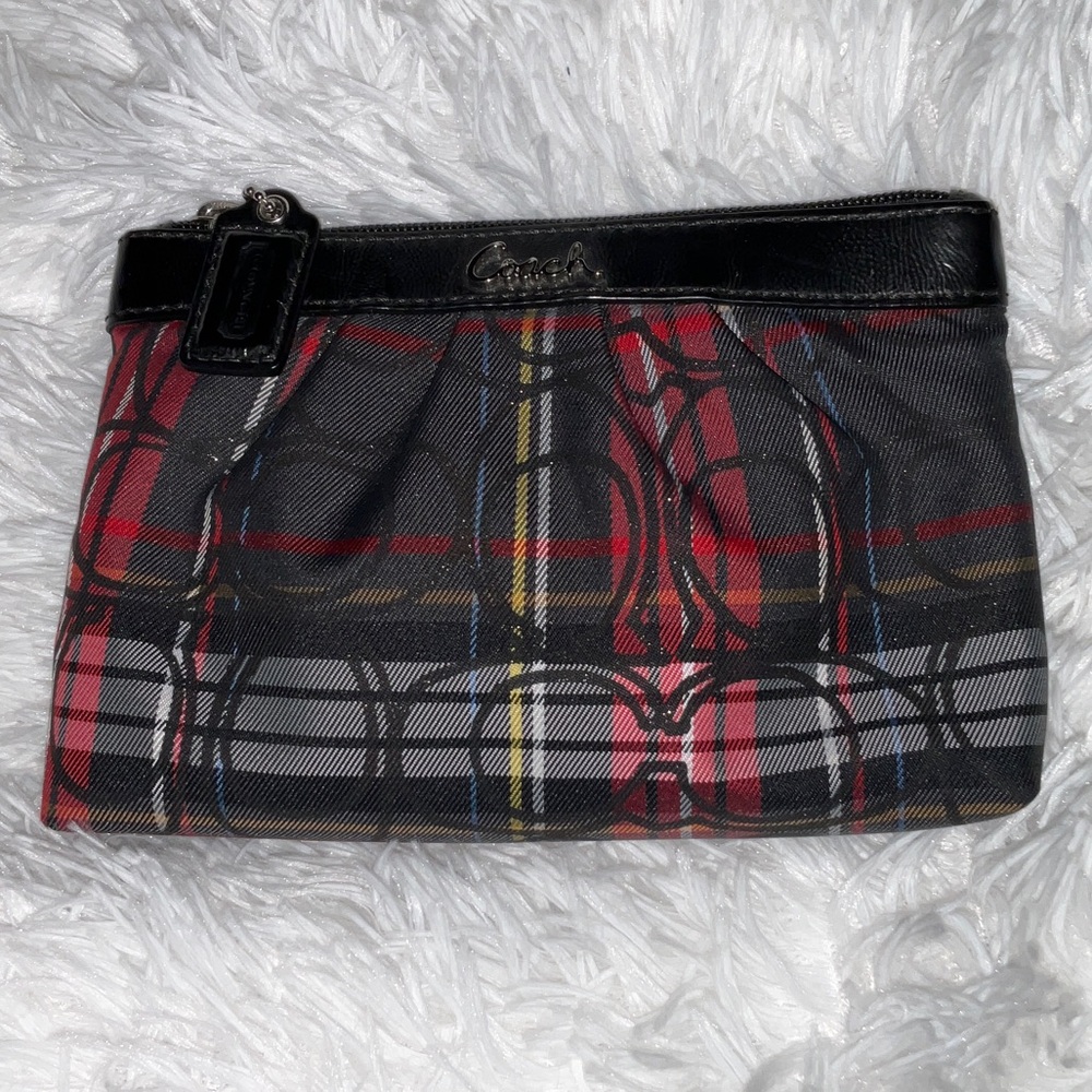 Coach Signature Tartan Poppy Plaid Wristlet